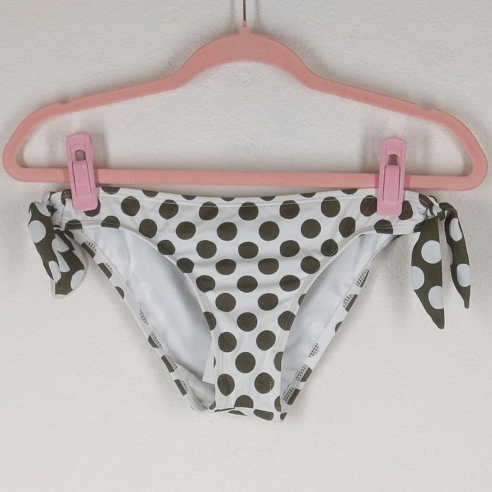 NWT GUESS White Green Polka Dot Rhinestone "G" Bikini Swim Bottom size S